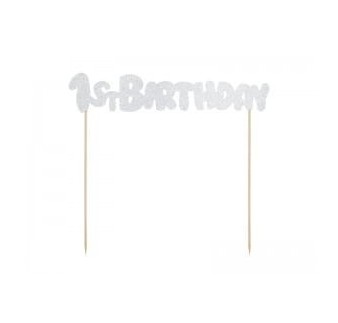 TOPPER 1 BIRTHDAY SREBRNY BROKAT (21 CM)