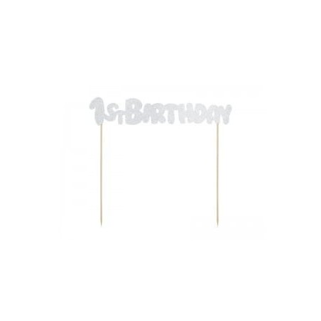 TOPPER 1 BIRTHDAY SREBRNY BROKAT (21 CM)