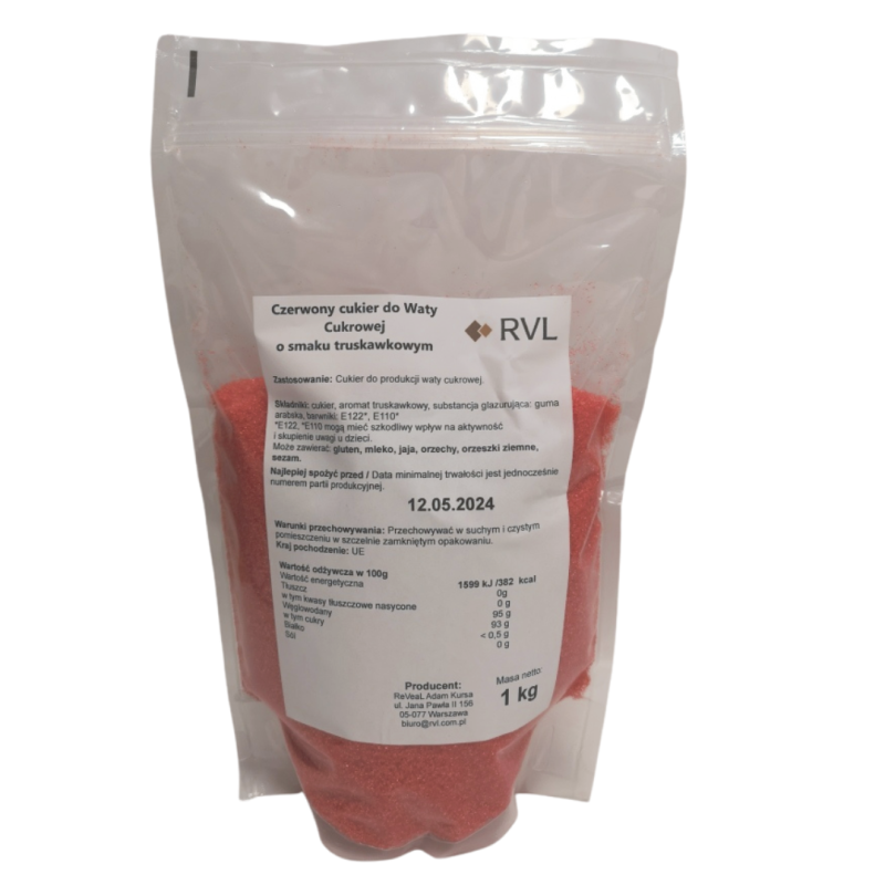 CUKIER DO WATY CUKROWEJ CZERWONY O SMAKU TRUSKAWKOWYM (1 KG) CUKIER DO WATY CUKROWEJ CZERWONY O SMAKU TRUSKAWKOWYM (1 KG)