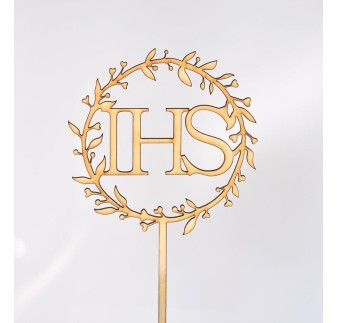 TOPPER KOMUNIA ZŁOTY WIANEK IHS (12CM) PG (1 SZT)