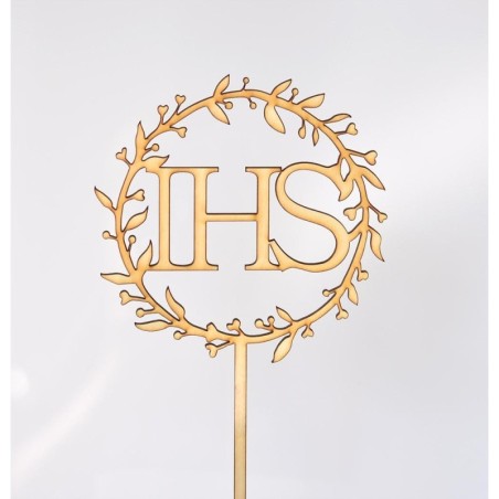 TOPPER KOMUNIA ZŁOTY WIANEK IHS (12CM) PG (1 SZT)