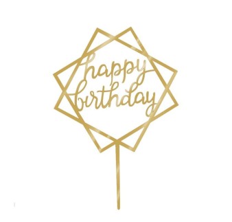 TOPPER HAPPY BIRTHDAY ZLOTY KWADRAT (12 CM)