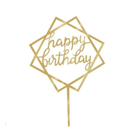 TOPPER HAPPY BIRTHDAY ZLOTY KWADRAT (12 CM)