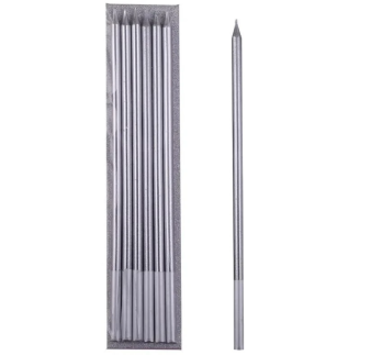 ŚWIECZKI PROSTE SREBRNE 14 CM (6 SZT)