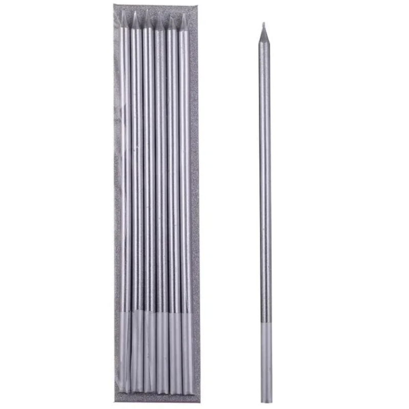 ŚWIECZKI PROSTE SREBRNE 14 CM (6 SZT) ŚWIECZKI PROSTE SREBRNE 14 CM (6 SZT)