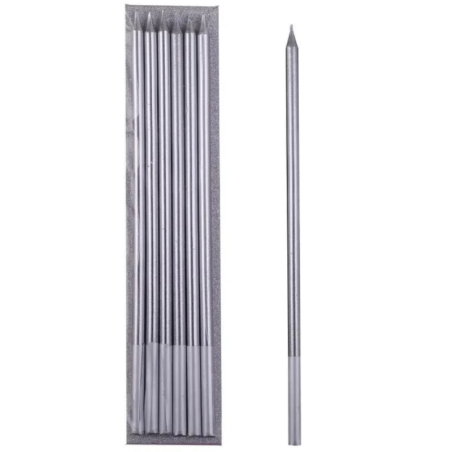 ŚWIECZKI PROSTE SREBRNE 14 CM (6 SZT)