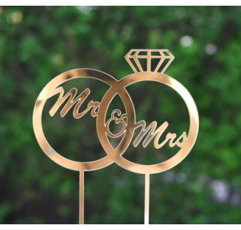 TOPPER ZŁOTA PLEXI OBRĄCZKI MR&MRS (12 CM)