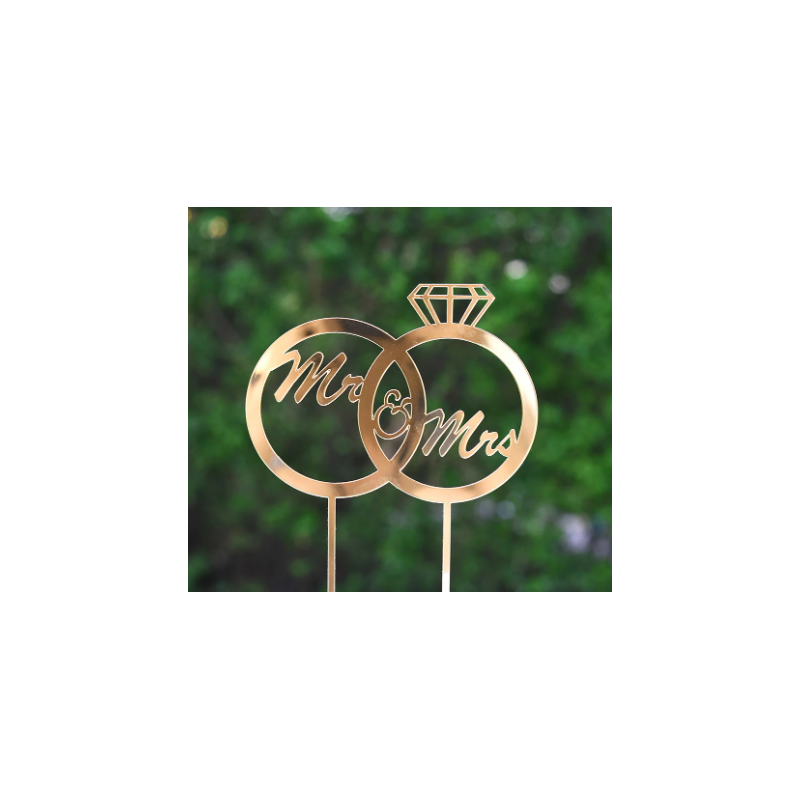 TOPPER ZŁOTA PLEXI OBRĄCZKI MR&MRS (12 CM)
