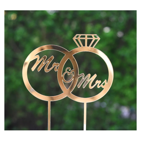 TOPPER ZŁOTA PLEXI OBRĄCZKI MR&MRS (12 CM)