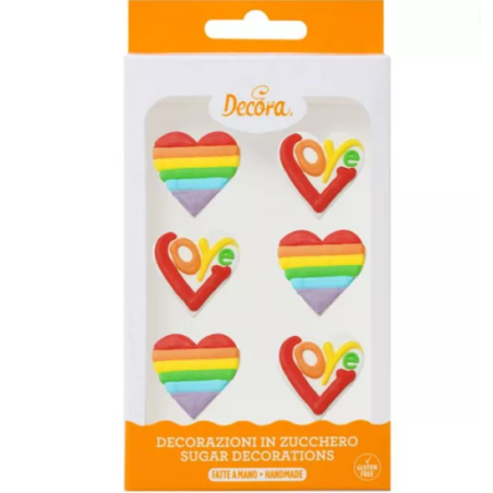 CUKROWE TĘCZOWE SERCA (6 SZT)