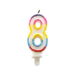 ŚWIECZKA URODZINOWA TĘCZA CYFRA 8 (1 SZT)