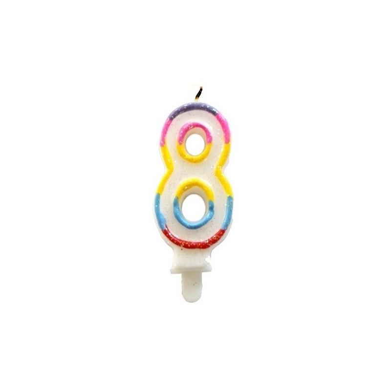 ŚWIECZKA URODZINOWA TĘCZA CYFRA 8 (1 SZT)