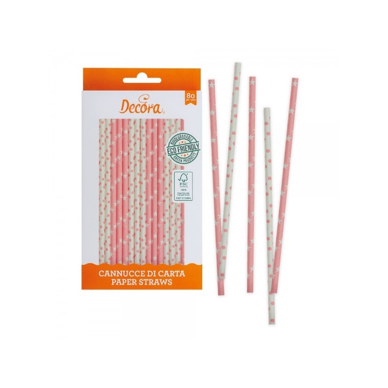 SŁOMKI PAPIEROWE RÓŻOWE (80 SZT)