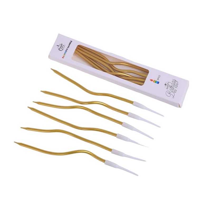 ŚWIECZKI KRĘCONE ZŁOTE 14 CM (6 SZT)