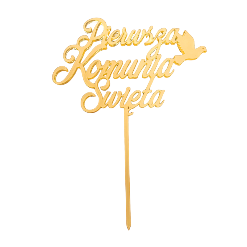 TOPPER ZŁOTY PIERWSZA KOMUNIA GOŁĄBEK (1 SZT)