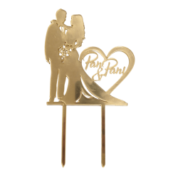 TOPPER ZŁOTY PAN&PANI SERCE I BUKIET (1 SZT)