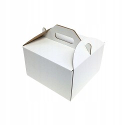 KARTON NA TORT BIAŁY Z RĄCZKĄ 220X220X140MM