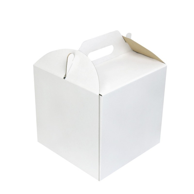 KARTON NA TORT BIAŁY Z RĄCZKĄ 260X260X320MM