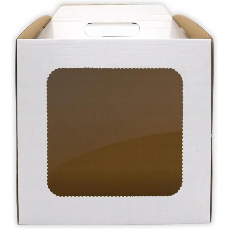 KARTON Z OKIENKIEM NA TORT BIAŁY Z RĄCZKĄ 300X300X280 MM